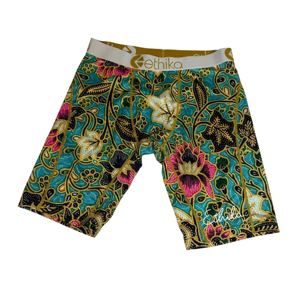Ethika The Staple Mens Boxer Briefs Teal Gold Floral Batik Print Size S 2873